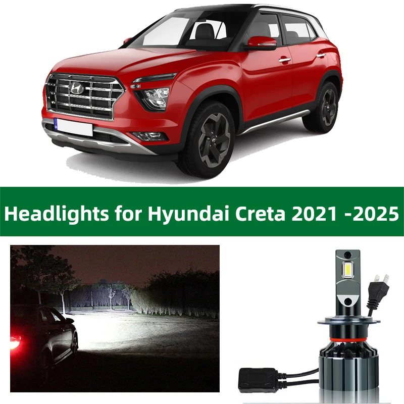 

Car Headlight Bulbs For Hyundai Creta 2021 2022 2023 2024 2025 LED Headlamp Replace Low Beam High Beam Lighting Lamp Accessories