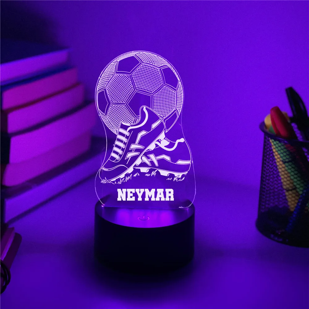 Personalised Football Soccer Shoes 3D LED Night Light Laser Engraving Player Name RGB Lamp for Home Bedroom Decor 7 Colors