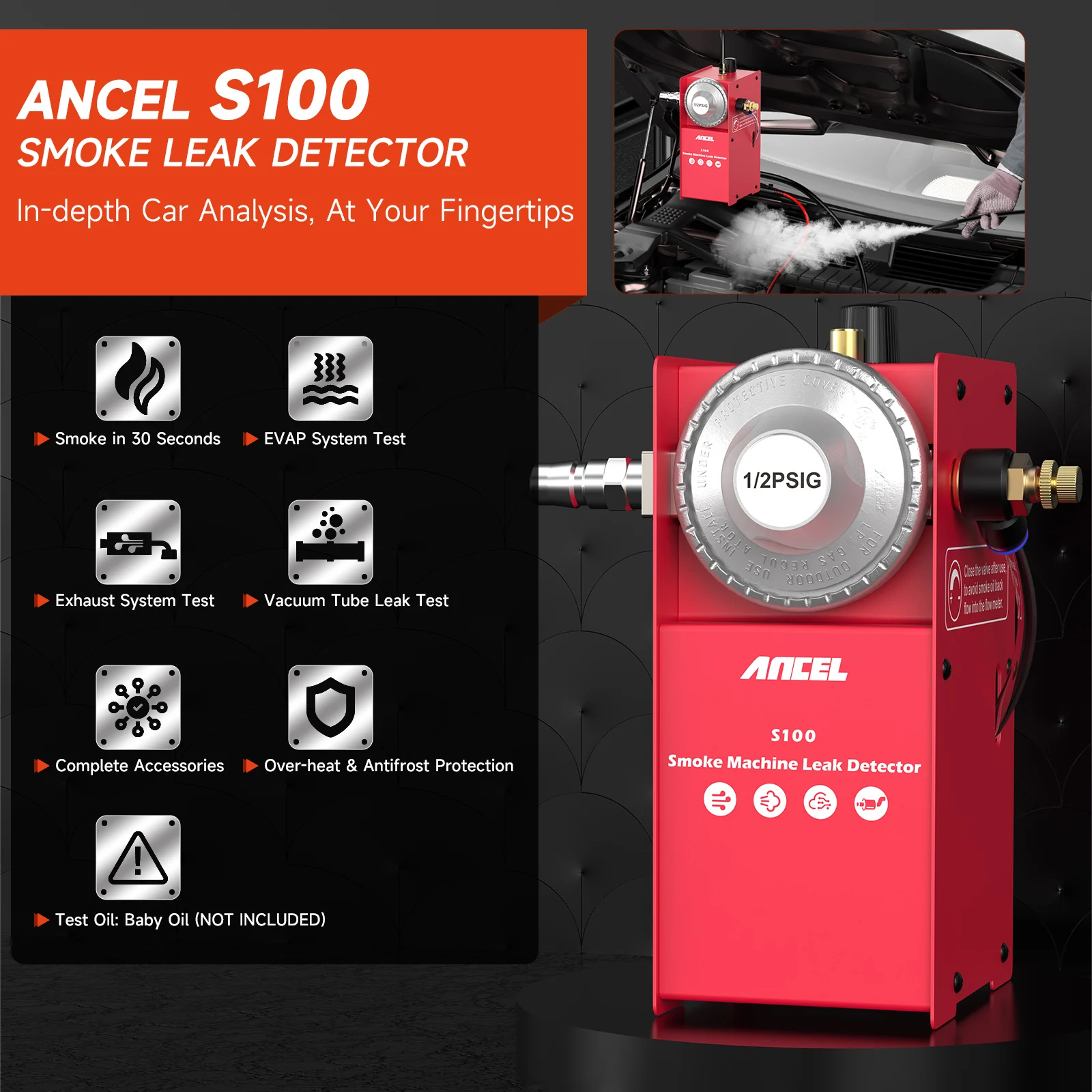 ANCEL S100 Car Smoke Leak Detector Oil Pipe Leaks Analyzer Tester Auto Gas Leakage Locator EVAP Vacuum Leakage Diagnostic Tool