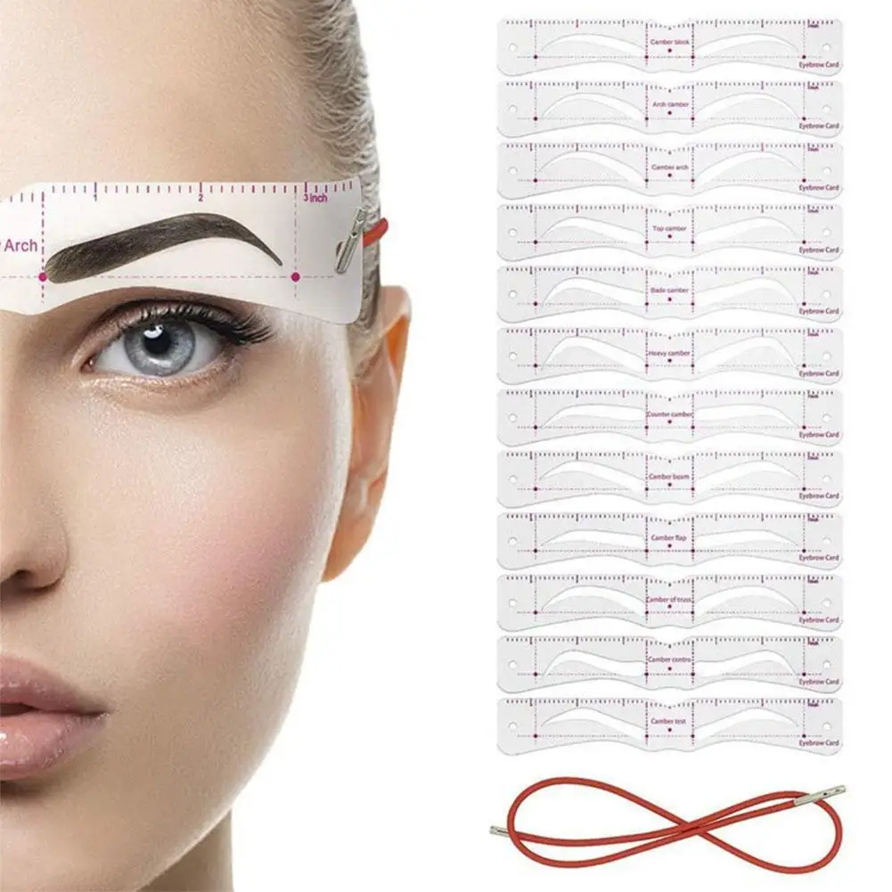 Eyebrow Stencil Kit with Headband Reusable Cards Adjustable Measurement Scale for Perfect Symmetrical Brows Home Makeup Training