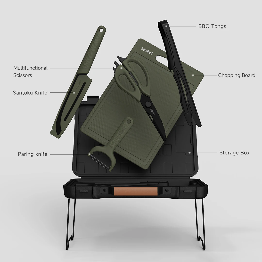 

Outdoor Barbecue Tool Kit BBQ Accessories with Scissors Paring Knife Tongs Plastic Handle Tool Sets for Camping