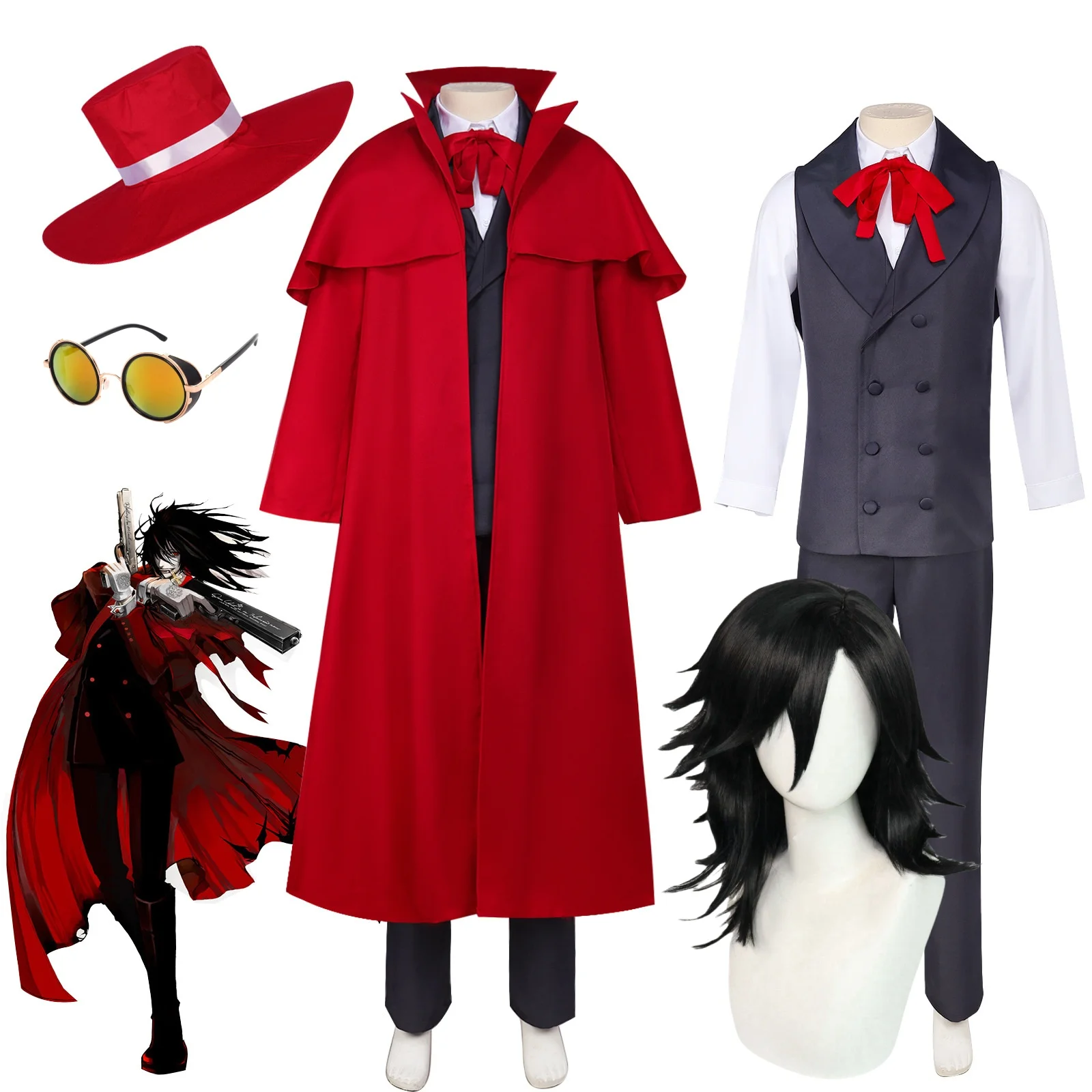 Anime Hellsing Alucard Cosplay Costumes Wig Uniform Clothes Sets