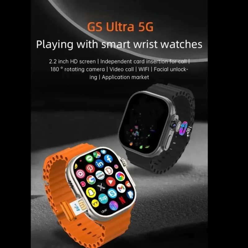 Tarjeta SIM de red S9 Ultra 4G Android Smartwatch de 2,2 pulgadas Amoled 180 °   Cámara giratoria GPS WIFI llamada global reloj inteligente hombres Ultra 5G