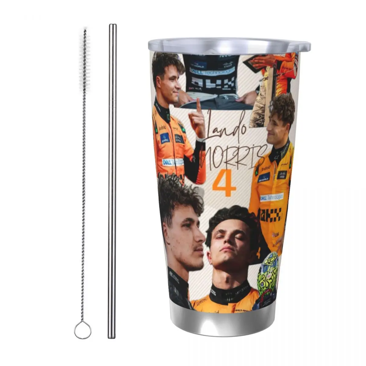 Lando Norris 20oz Stainless Steel Car Mug Straw Thermal Iced Travel Cup Vacuum Insulated Coffee Hot Cup