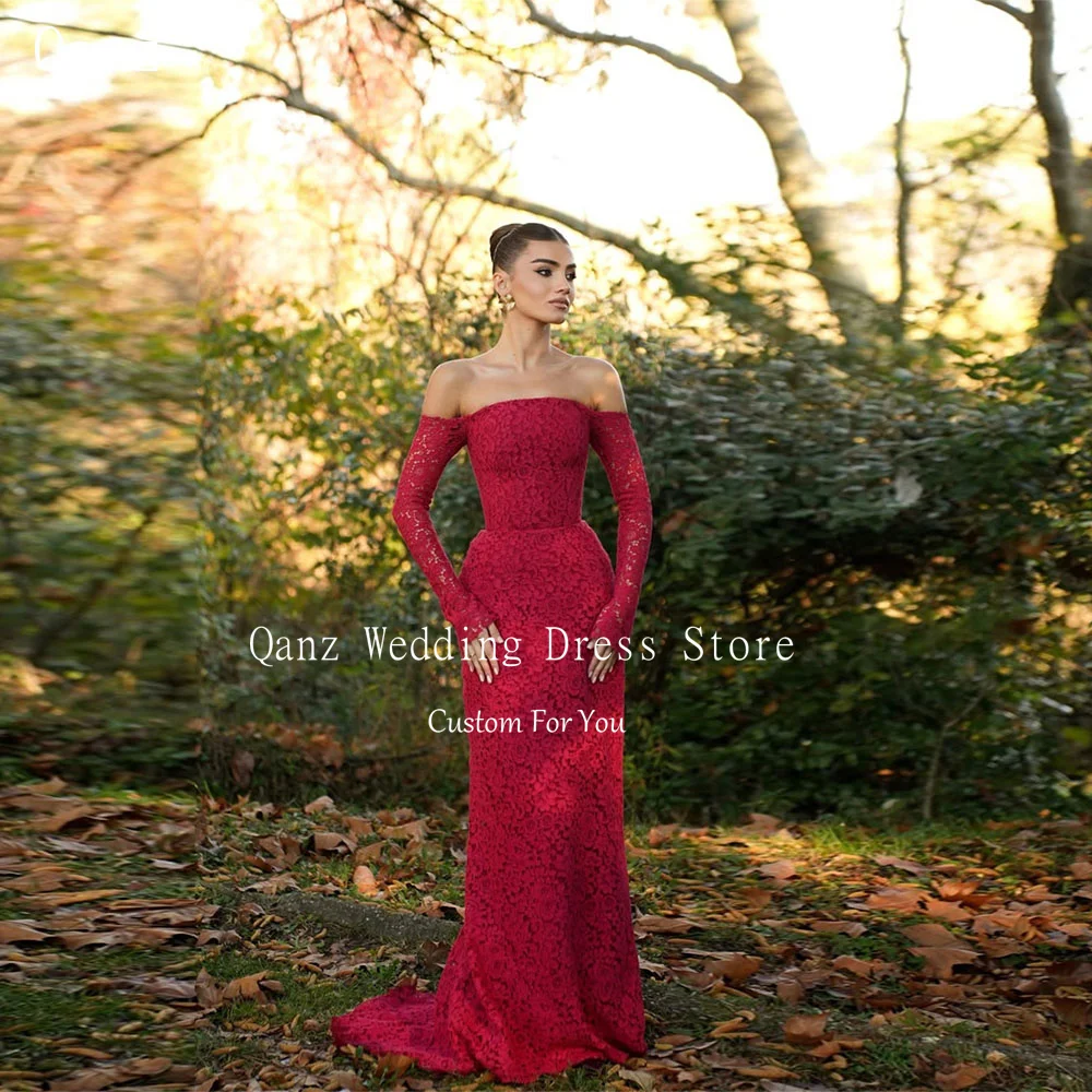 

Qanz красное кружево Aqqliques вечерние платья женские Русалка без бретелек женская свадебная вечеринка наряд с открытой спиной платья для выпускного вечера по индивидуальному заказу