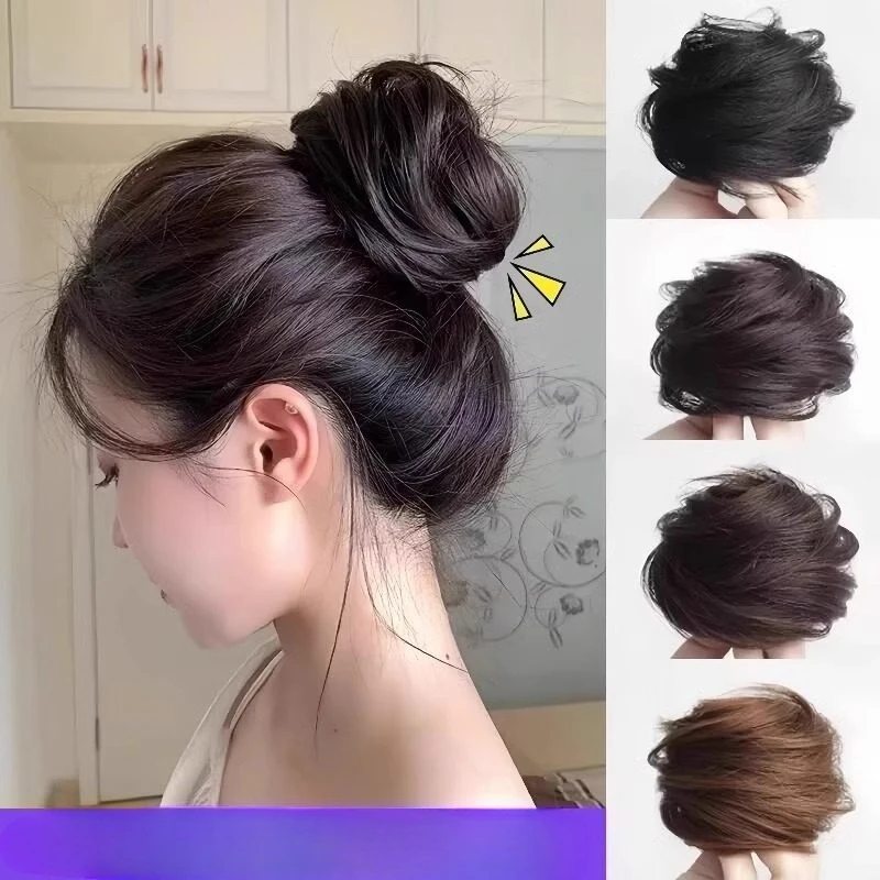1PC BLACK Synthetic Messy Dount Hair Buns Updo Chignon with Elastic Hair Exension for Women Daily Lazy Hair Accessories