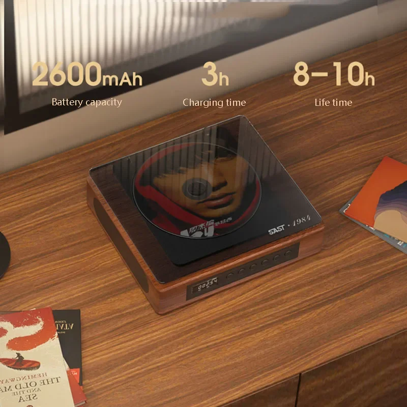 木製 CD プレーヤー 双方向 Bluetooth 5.0 内蔵スピーカー HIFI CD プレーヤー 充電式デジタル光出力 USB ロスレス再生
