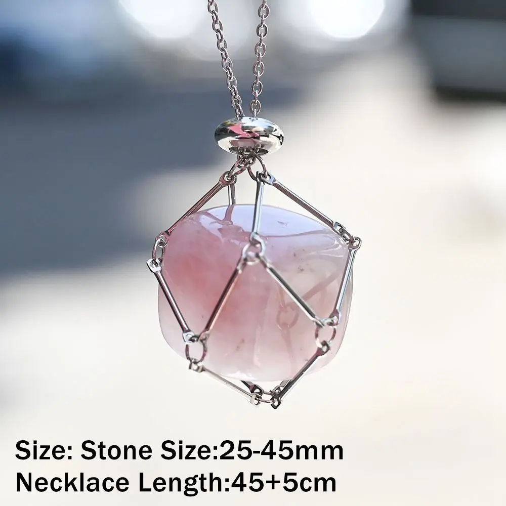 Copper Crystal Holder Cage Necklace Silver Color Necklace Accessories Stone Holder Necklace Natural Stone Interchangeable