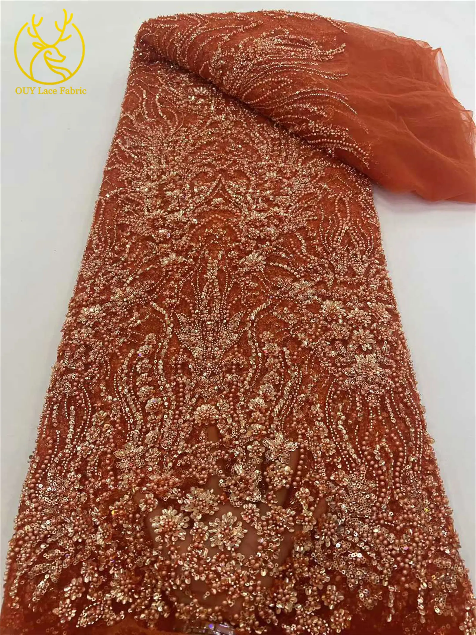 2026 Afrika Bräutigam Perlen-Spitzenstoff 5 Yards Hochwertige Französische Pailletten-Spitze für Braut Hochzeits-Abendkleid Nähen – Detail 18