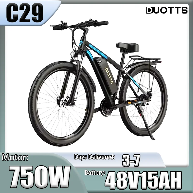 Vélo électrique DUOTTS C29, moteur 750W, batterie amovible 48V15AH, commande par application, pneus 29 pouces, 21 vitesses, vélo de banlieue [Vélo électrique]