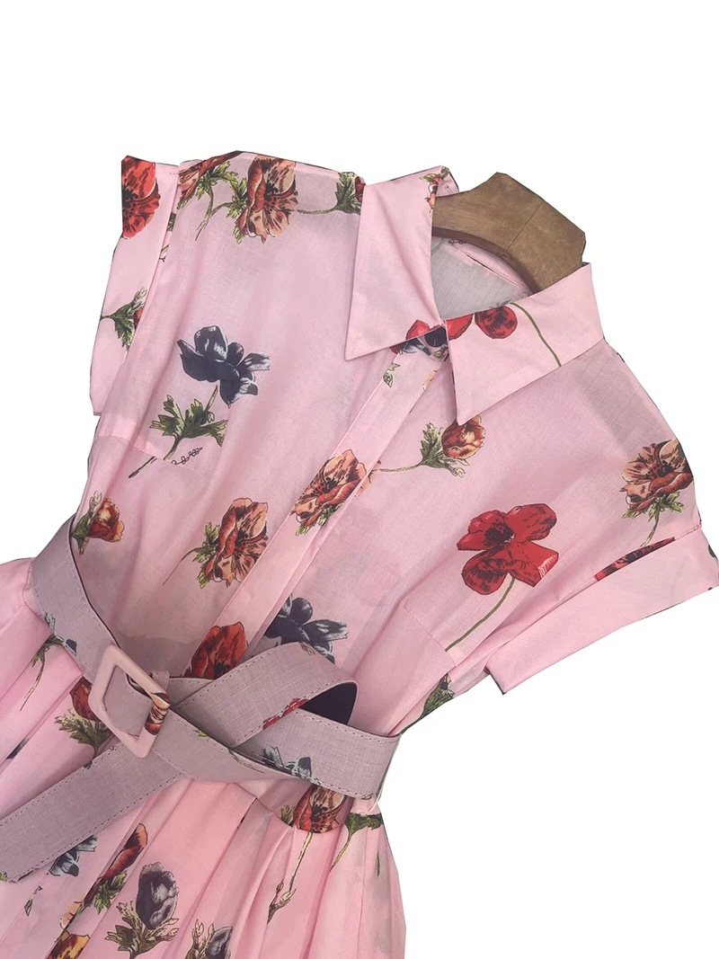 Robe chemise Vintage à imprimé Floral pour femmes, tenue d'été mi-longue avec ceinture, ligne a, élégante et décontractée, 2025