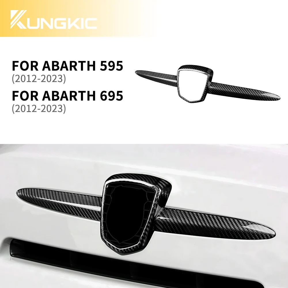 Front Badge Whiskers Logo Frame Real Hard Carbon Fiber for Abarth 595 695 2012 2013 2014 2015 2016 2017 2018 2019 2020 2021-2023