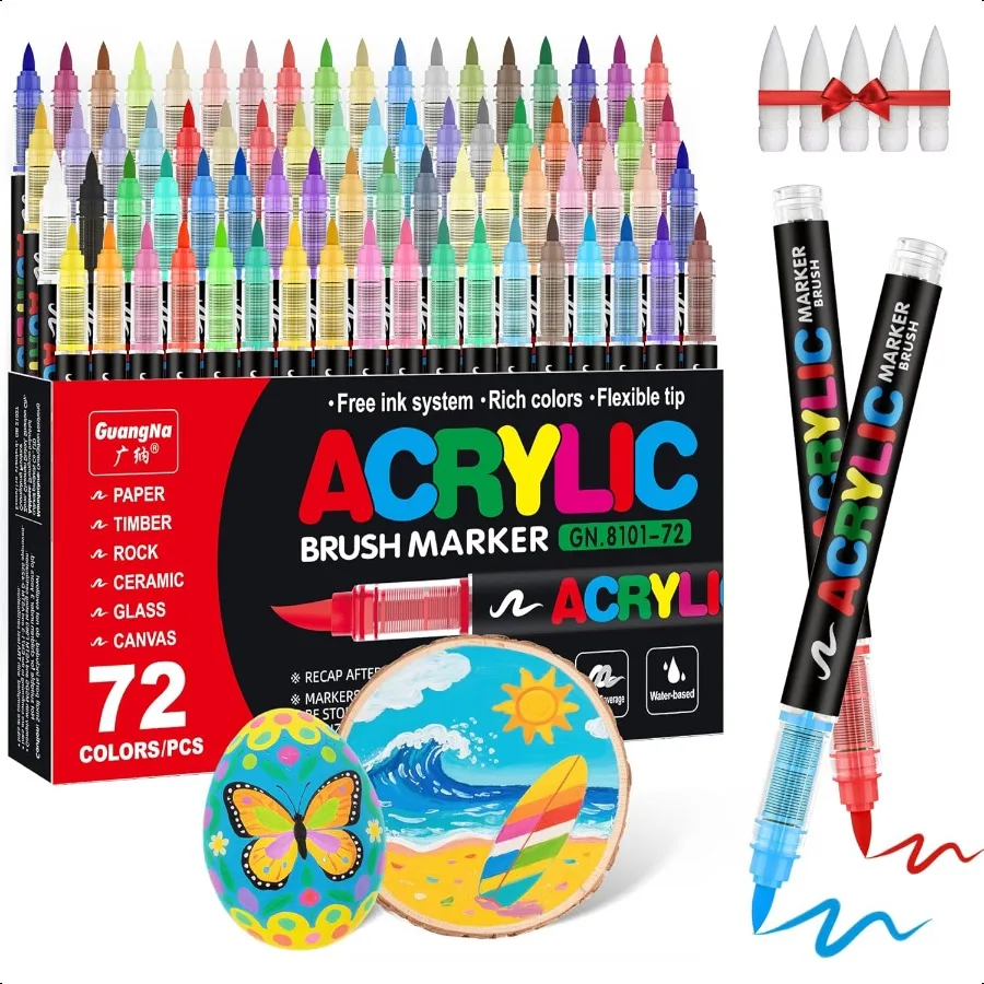 

Guangna Acrylic Paint Markers Brush Tip 72 Vivid Colors with DirectLiquid Ink Control System ProfionalGrade Paint Pen for Rock