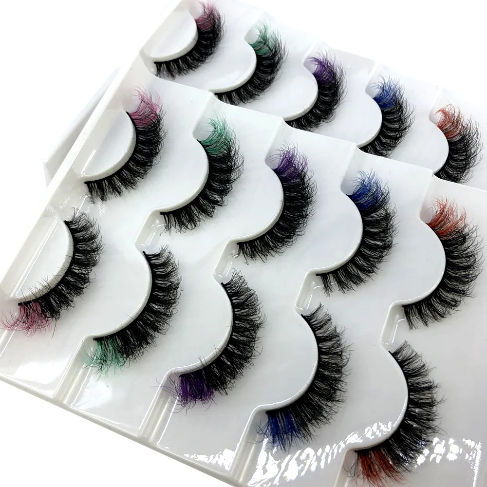 New 5 pairs Fluffy Colored Lashes 3d Color Mink Lashes Wholesale Dramatic Natural Eyelashes Extension Make up Fake Eyelashes