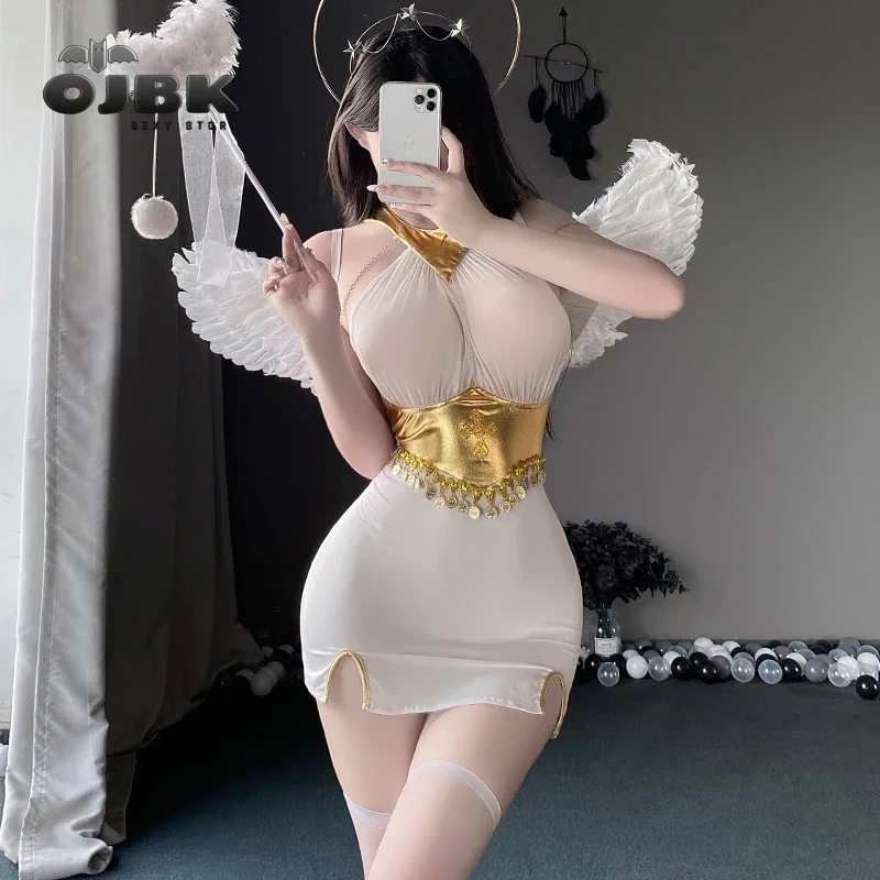 Ojbk women sexy cosplay costume vintage thenian-Roman style white lingerie set with gold accents-perfect for couple 2023 New