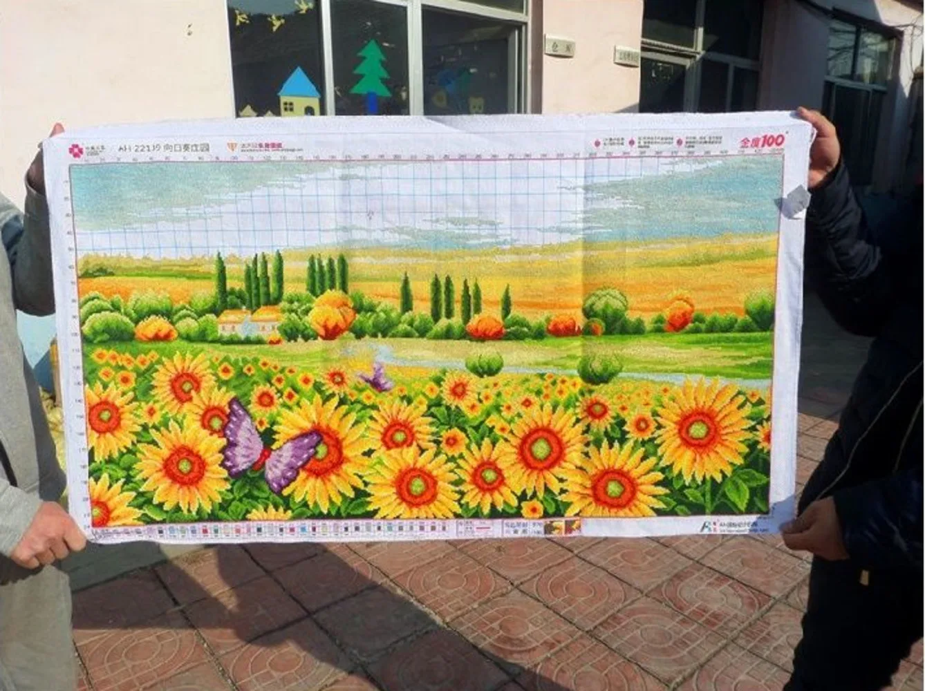 Embroidered handmade cross stitch product, sunflower estate, dandelion, European style oil painting, pastoral scenery