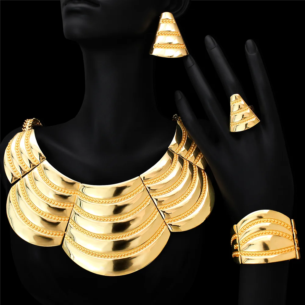 Italian Women's Jewelry Dubai Nigeria 18K Gold Plated Big Set Jewelry Wide Necklace Wedding Party Banquet Accessoriesd