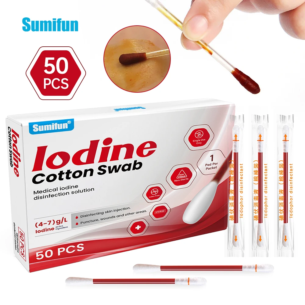 Disposable Medical Iodine Cotton Stick Iodine Disinfected Cotton Swab Cleaning Care Wound Cotton Swabs Aid First Aid Kit Supplie