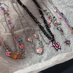 New Rainbow Lgbt Colorful Pin Necklace For Men Women Choker Unusual Y2k Vintage Jewelry Egirl Accessories Trend Gift