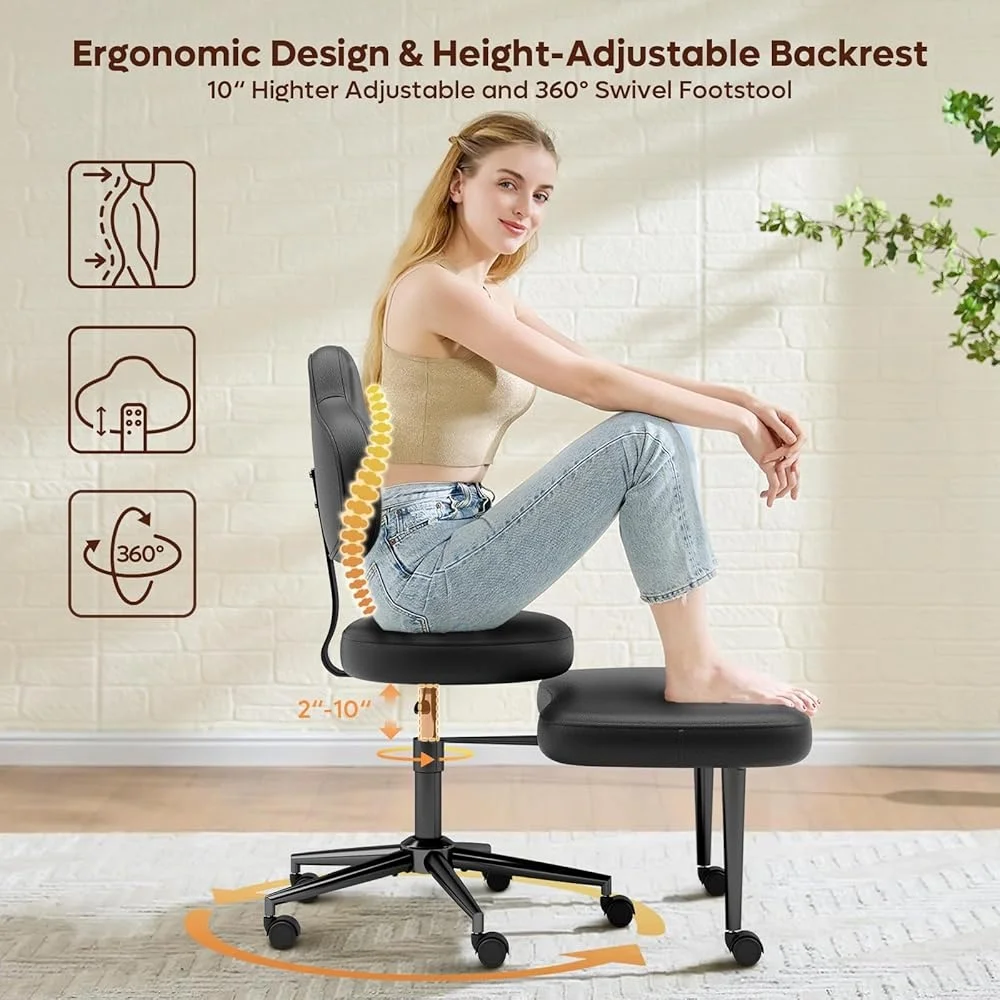 

Cross Legged Office Chair with Wheels Height Adjustable Backrest Meditation Chair Ergonomic Design Adults Comfortable ADHD Yoga