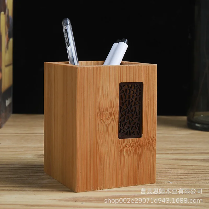 

Nanzhu Bamboo Holder Bamboo Pencil Holder Desk Organizer Sturdy Carved Patterns Office Storage Pencil Cup