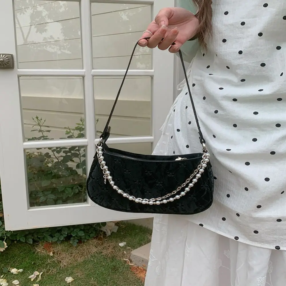Fashion Pearl Chains Shoulder Bag Bow-knot Embroidery Sweet Armpit Bag All-match Leather Crossbody Bags Womens