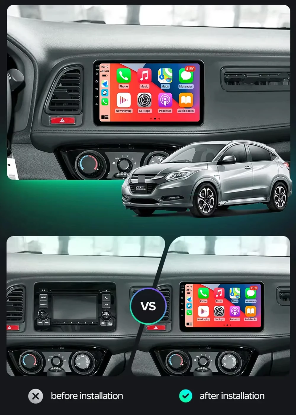 أندرويد 15 Carplay Auto لهوندا Vezel HR - V HRV HR V XRV 2015-2020 راديو السيارة الوسائط المتعددة مشغل فيديو الملاحة GPS 4G WIFI #2