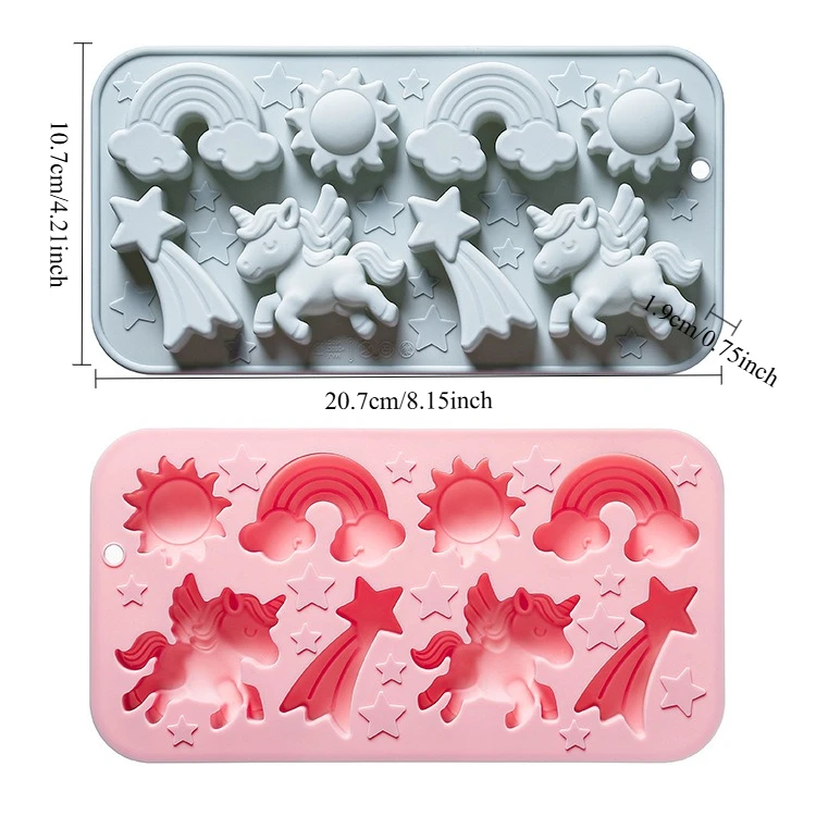 8 Cavity Unicorn Sun Rainbow Meteor Silicone Mold Fondant Candy Chocolate Mould Baking Ice Grid Resin Mold Cake Decorating Tools