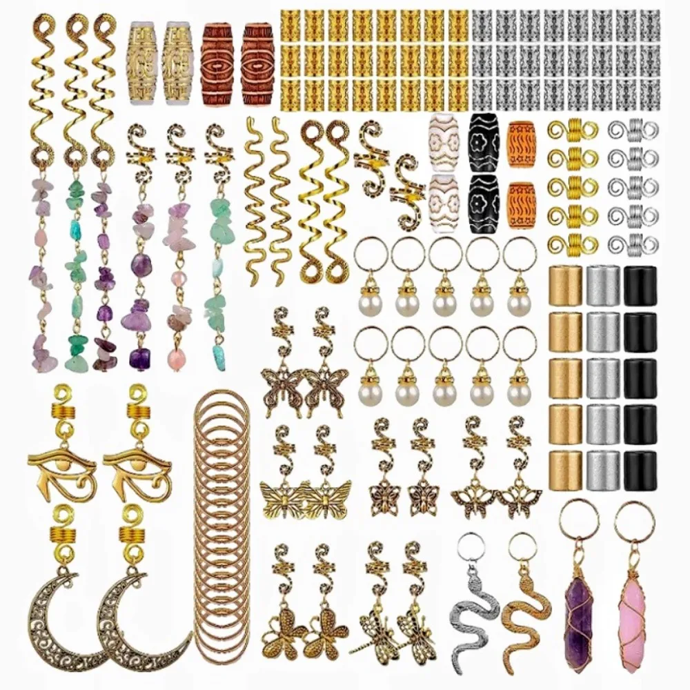 

121/146 шт. украшения для волос для плетения сплава дреды кольца для волос манжеты натуральный камень очаровательные головные уборы аксессуары для волос для женщин и девочек