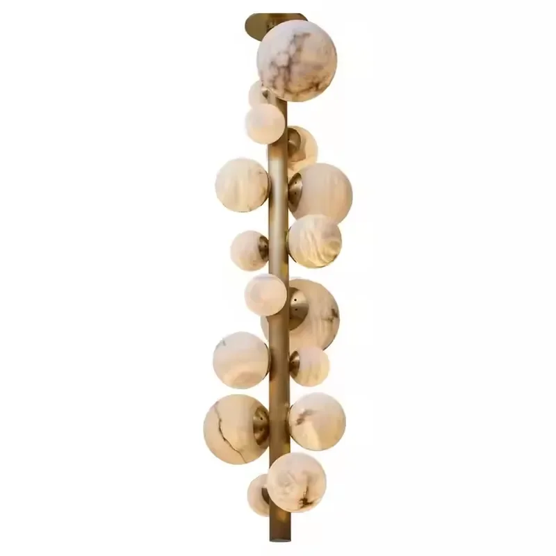 Nordic S Shape Ball Pendant Light Brass Pendant Light for Indoor Bedroom Living Room Marble Ball Copper Alabaster Chandelier
