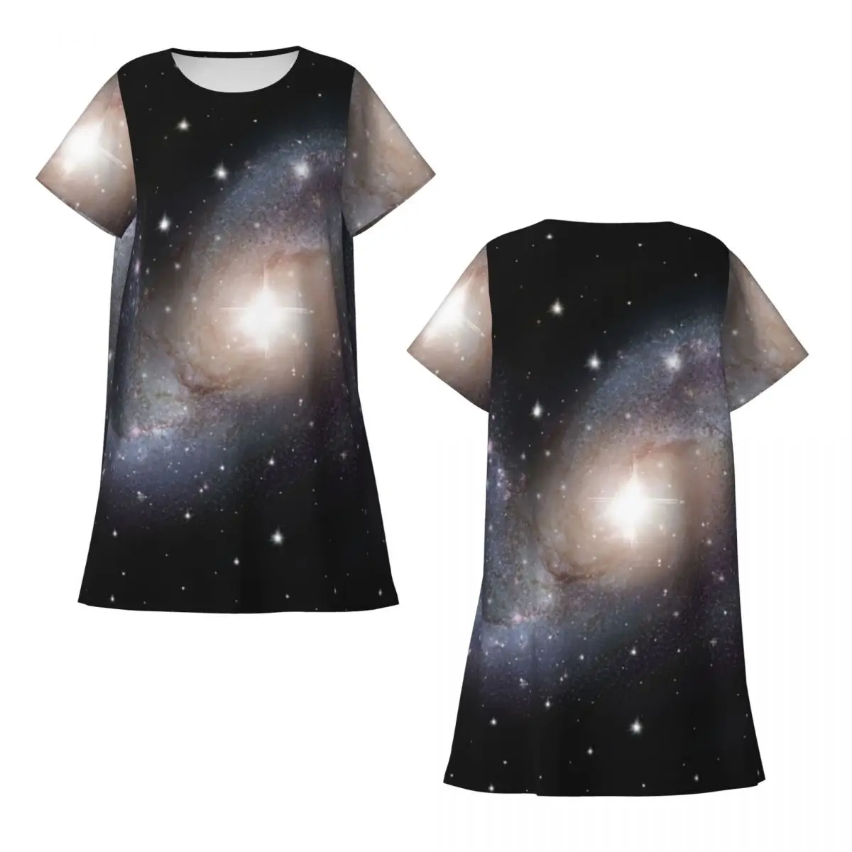 Custom Cloak Galaxy Universe Planets Short Sleeves Nightdress For Sleepshirts Women Short Sleeve Nightgowns Loose Pajama Dress
