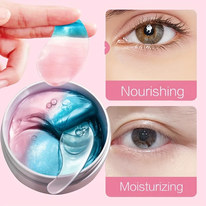 60 قطعة (30 زوجًا) من أقنعة العين المرطبة، تغذي وترطيب البشرة حول العينين، مما يجعل البشرة حول العينين ناعمة وناعمة، أقنعة عين رائعة، تصميم مزدوج اللون