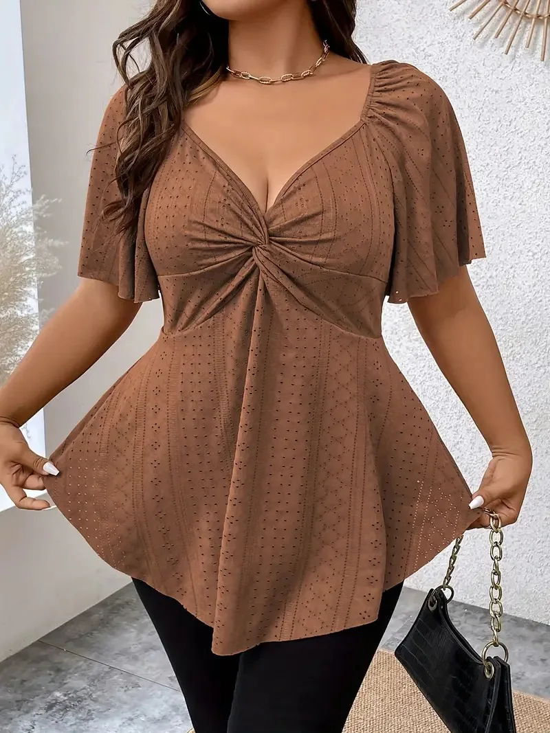 

European American Style Solid V Neck T Shirt Drawstring Waist Slim Sexy Short Sleeve Women Tops