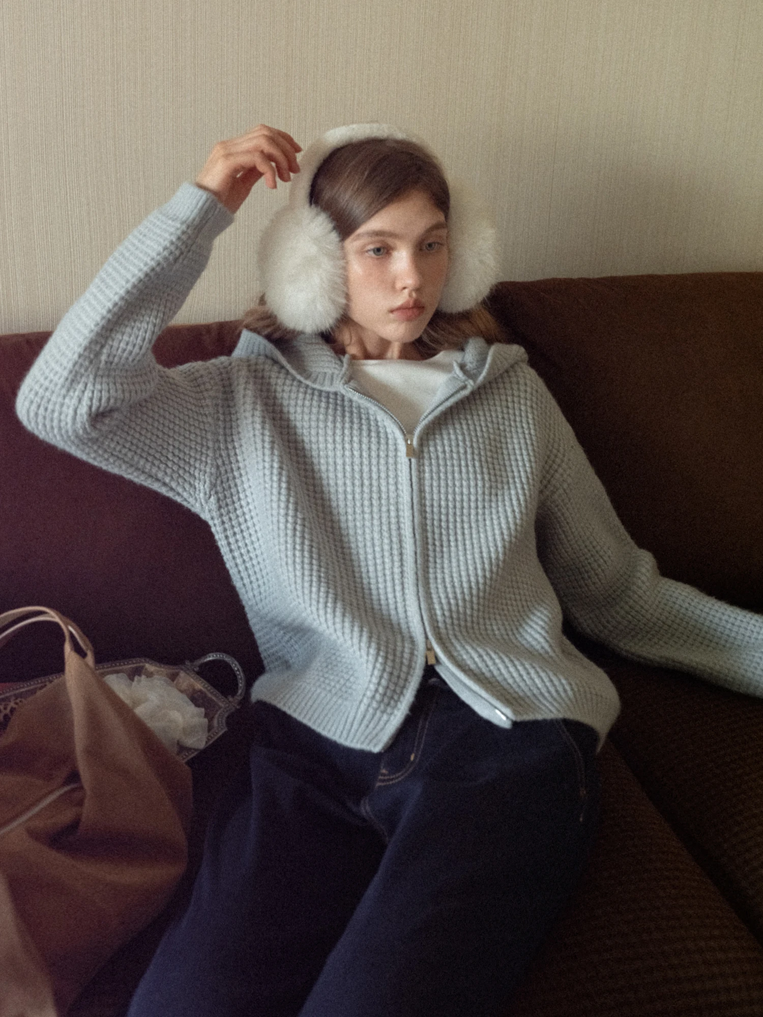 

Повседневная толстовка-куртка Ele Commuter с капюшоном и двойной молнией свободного кроя от EGGKA Sli, осенне-зимняя вязаная верхняя одежда