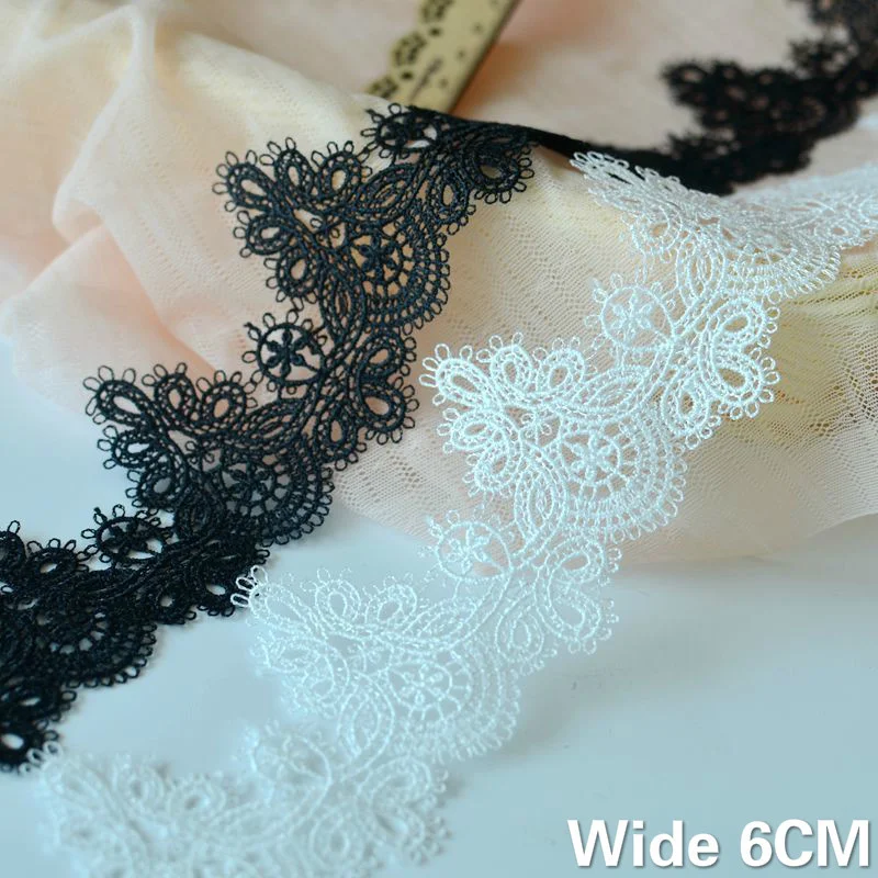 6CM Wide Exquisite White Black Polyester Embroidery Lace Trim Neckline Ribbon Dress Collar Sewing Guipure Garment Skirt Material