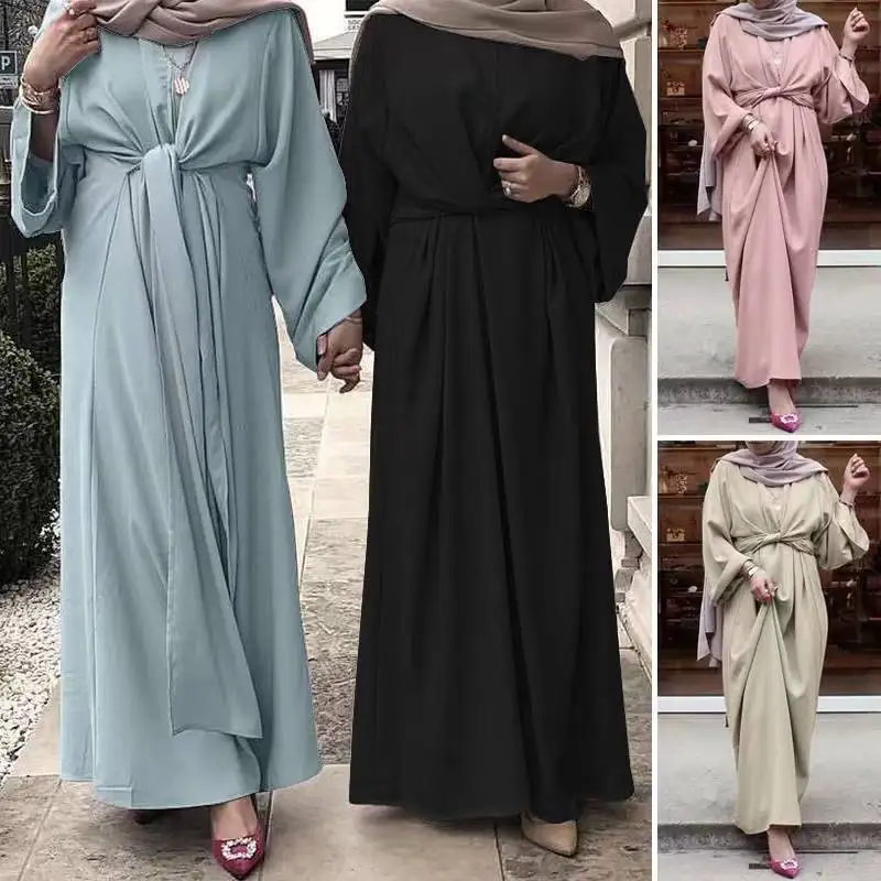 

Middle East Türkiye Ramadan Waist Tie Arab Muslim Women's party Dress Fashion Kaftan abaya Maxi Femme Robe