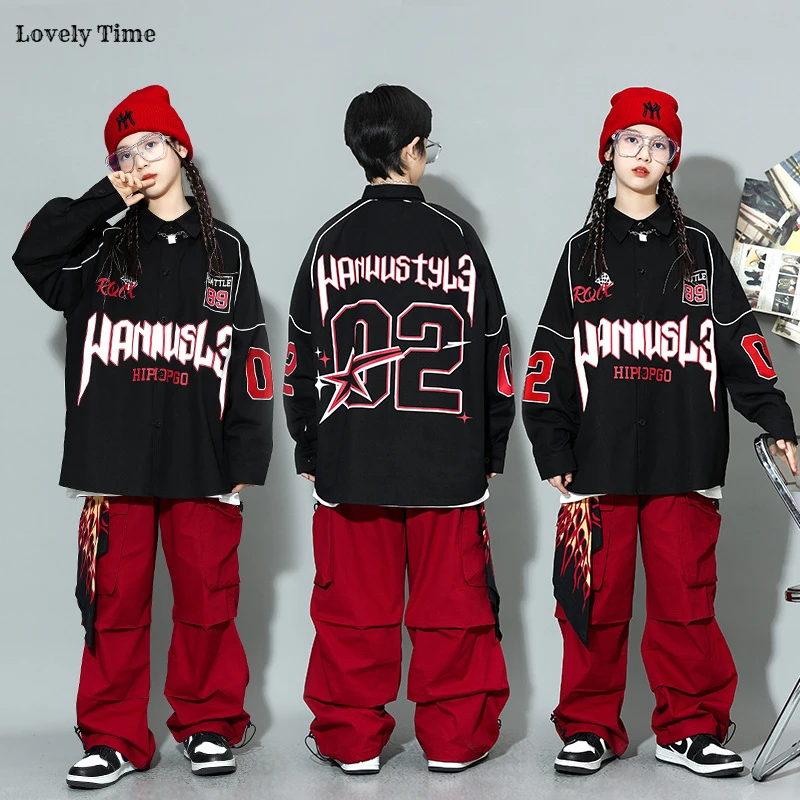 

Boys Hip Hop Cool Letters Jacket Cargo Pants Girls K-pop Coat Street Dance Clothes Sets Kids Jazz Costumes Children Streetwear