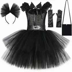 Wednesday Addams Costume Girls Gothic Black Tulle Tutu Dress Toddler Kids Halloween Costumes Girl Carnival Party Dresses Clothes