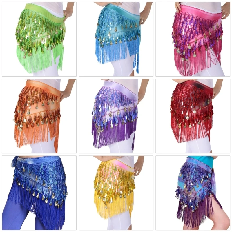 

Shimmering Tassels Belly Dancing Hip Scarf Dance Skirt Wrap Colorful Sequins