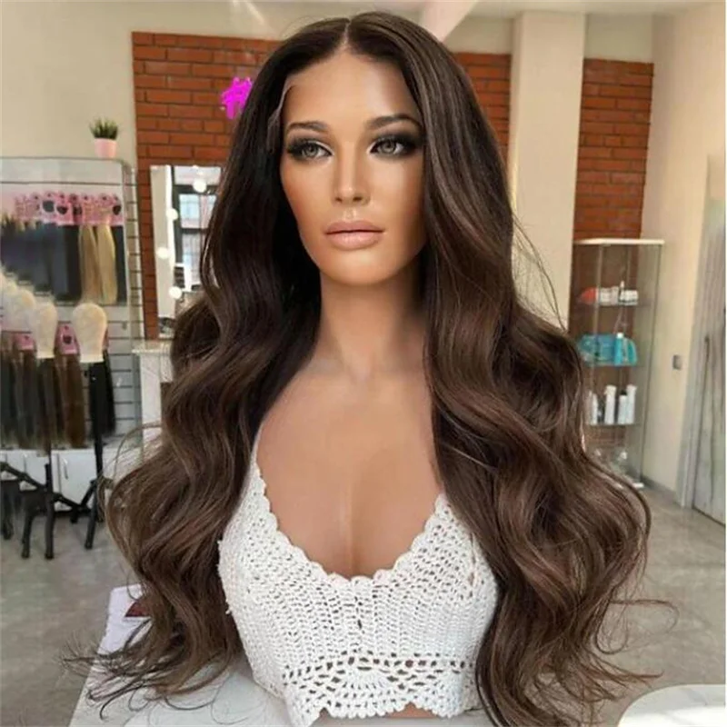 Ombre Brown  Wave Jewish Human With 28 Inch 5x5 Silk Base BabyHair HD Lace European Hair Preplucked Glueless Daily