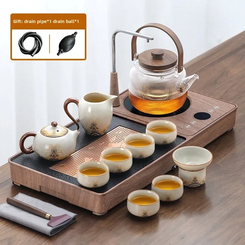 set set for home use, Ru kiln complete set, light luxury high-end living room small automatic tea tray, tea table, kettle combo