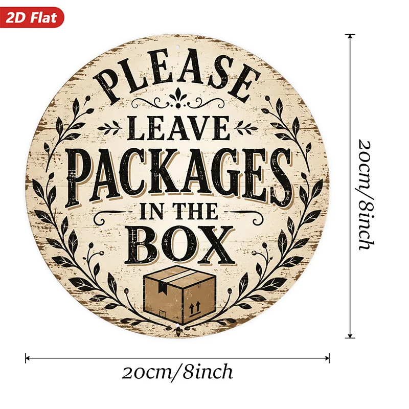2D Flat, 1pc Package Box Round Metal Sign Wall Art, Suitable for Dining Room Living Room, Please Leave Packages, Home Decor, Mod
