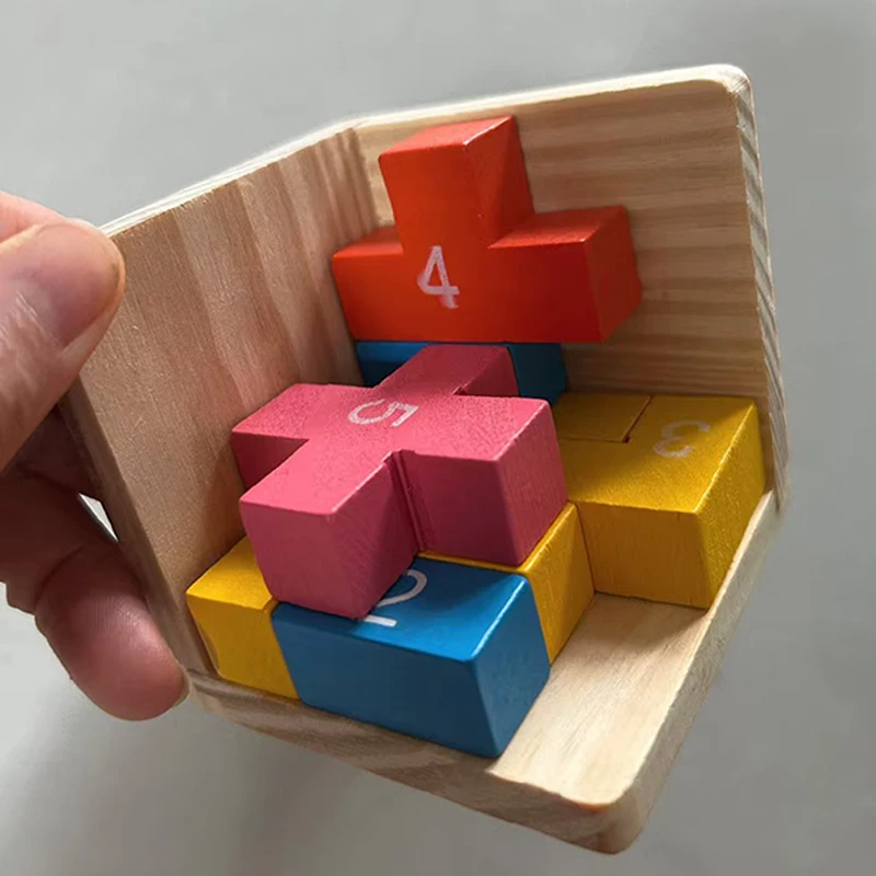 Colorful Blocks Wooden Brain Teaser Puzzle Logic Cube Challenging Games for Kids Boys Girls Adults IQ Test Educational Toys