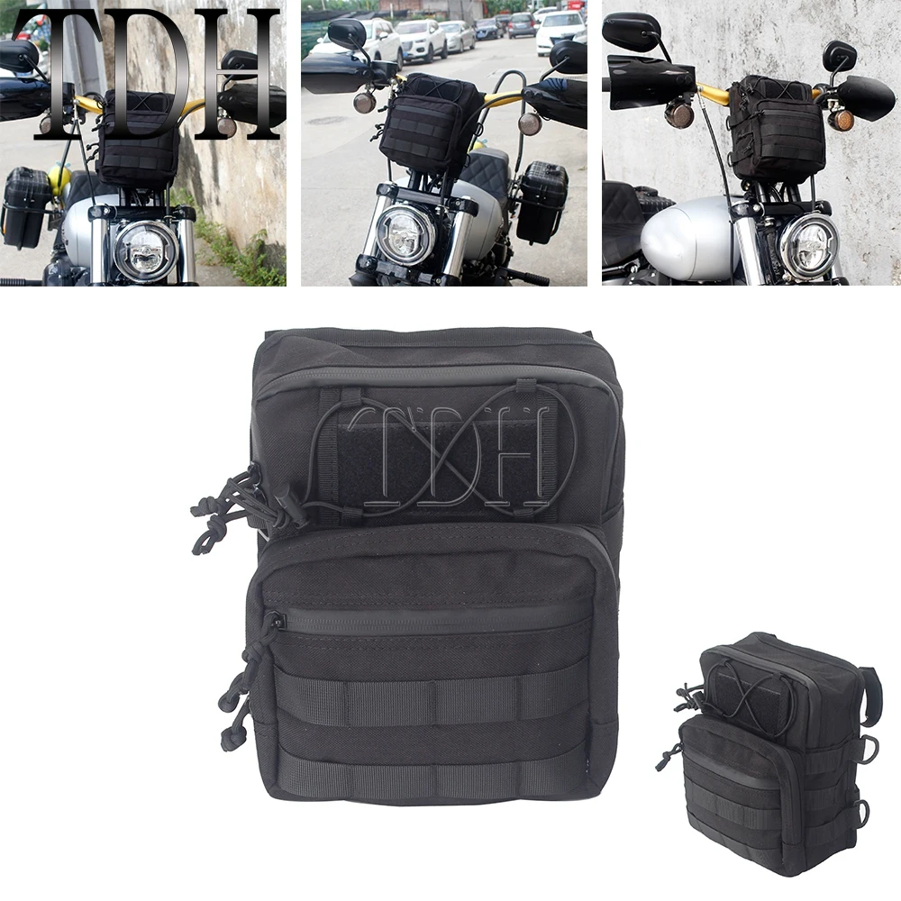 

Club Style Utility Molle Traveller Bar Waterproof Handlebar T-Bar Bag For Harley Softail Dyna Sportster XL FXBB Chopper Black