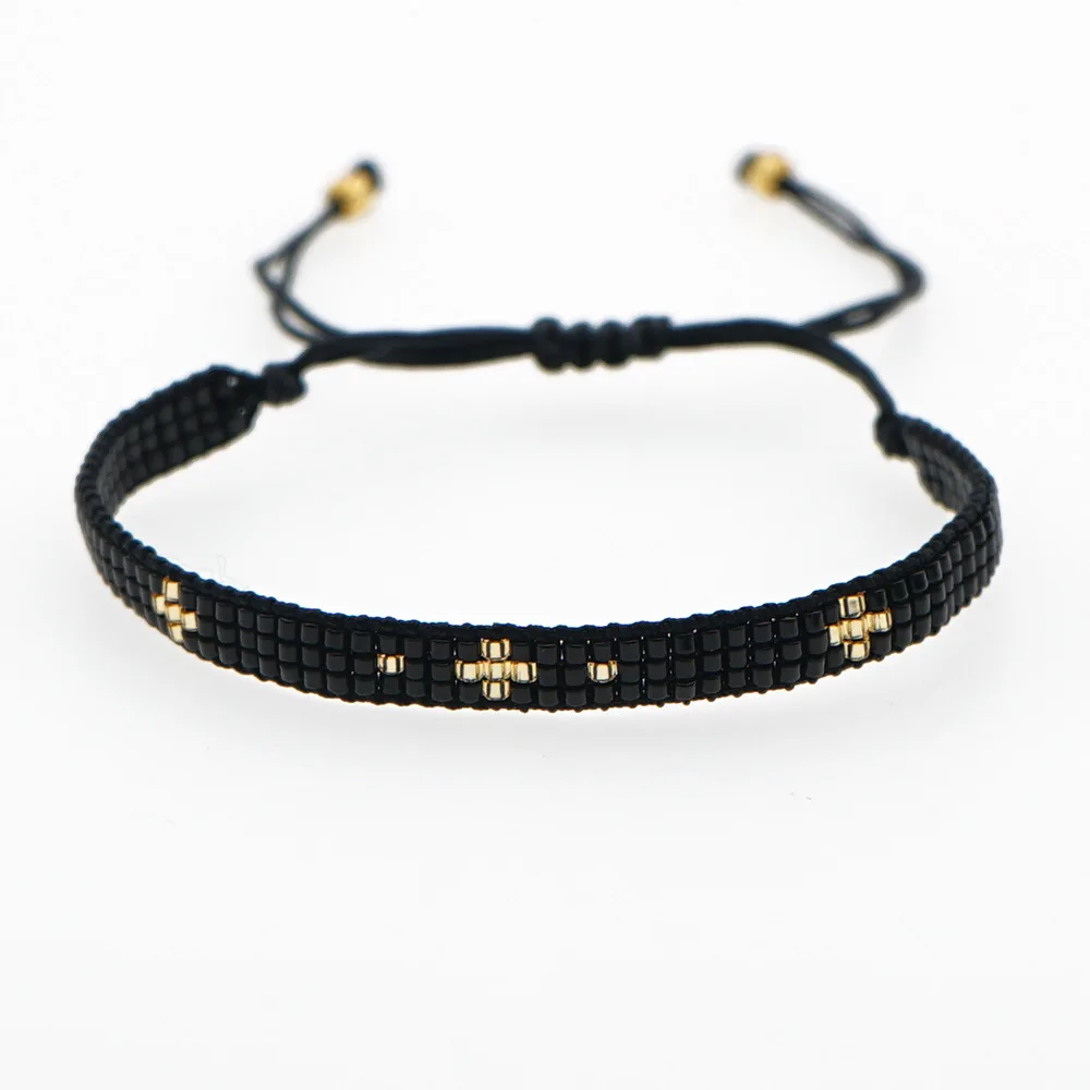 Bohemian Handmade Beaded Bracelet Geometric Cross Pattern Adjustable String Bracelet for Women Men Daily Fashion Jewelry Gift