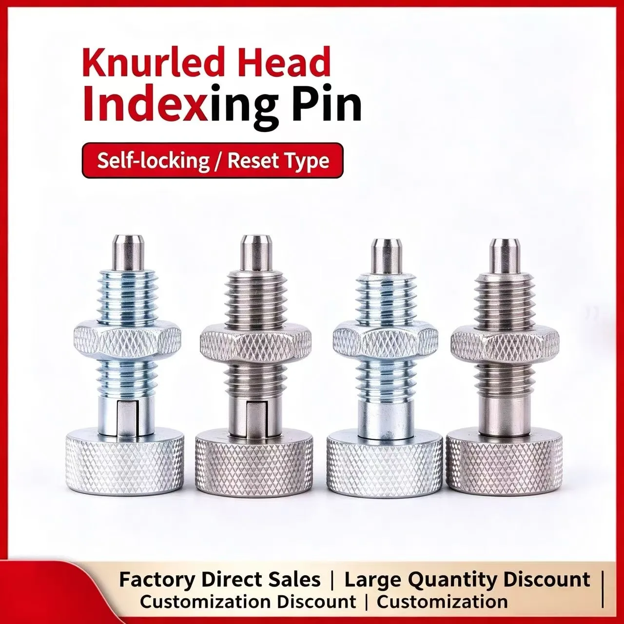 Stainless Steel Knurled Knob Self-Locking Retractable Indexing Plunger, Spring Locating.Stop PinM6M8M10M12M16