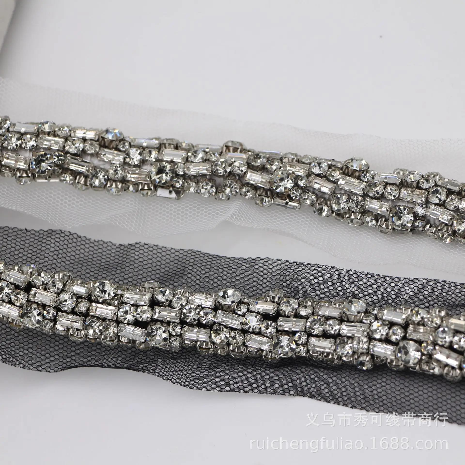 Heavy-Duty Rhinestone Beaded Lace Trim Mesh Fabric Handmade DIY Women's Clothing Headband Clothing Collar Accessories