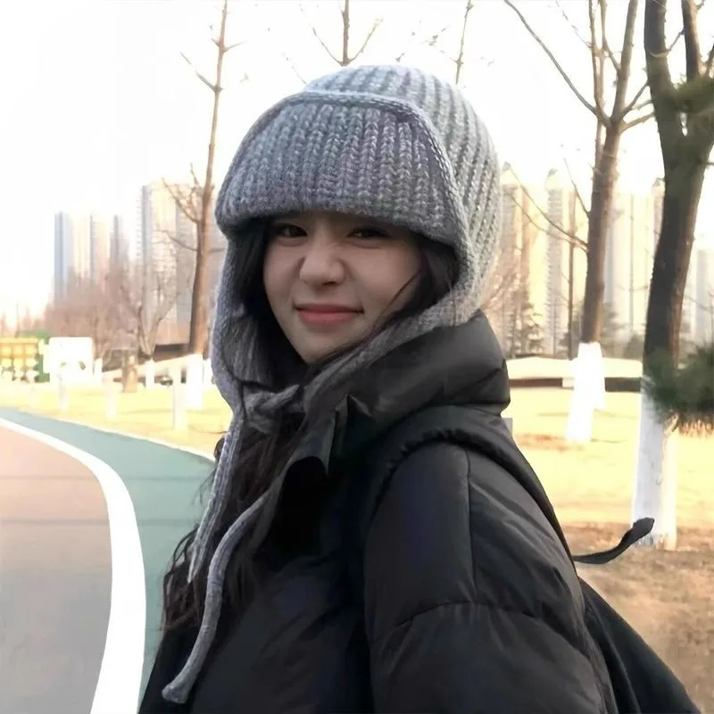 المرأة محبوك بونيه مع الأذن اللوحات الشتاء سميكة قبعة تدفئة يندبروف سدادات حماية الأذن قبعة للتزلج المشي لمسافات طويلة قبعات في الهواء الطلق