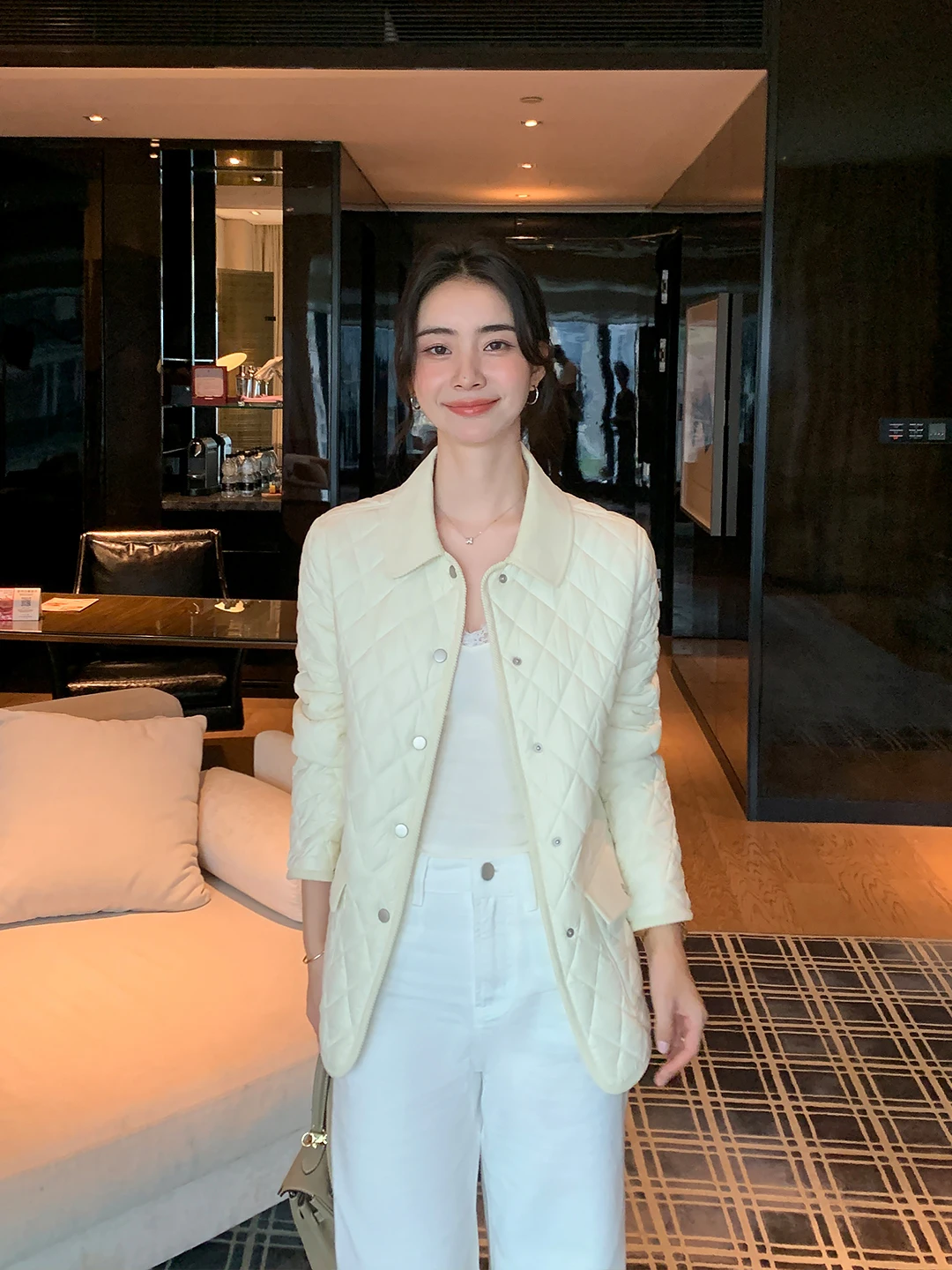 

Maven Lin Vintage Diamond id Cotton Jaet Women's ort Sle Coat High Quali ort Cotton Outerwear with Turn-down Collar