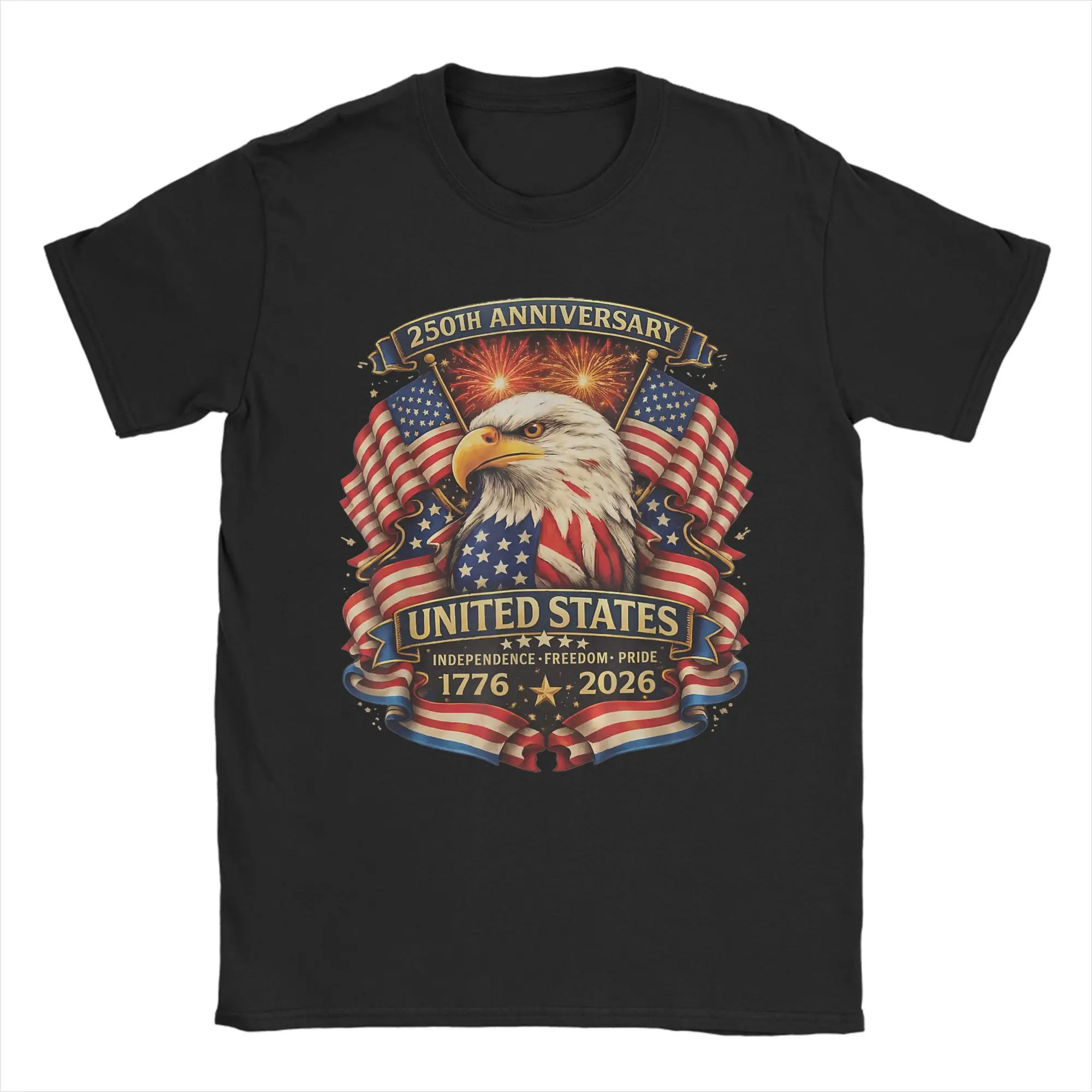 Men's USA 250th Anniversary 1776 2026 T Shirts  Pure Cotton Tops Vintage Short Sleeve Round Collar Tees Birthday Present T-Shirt
